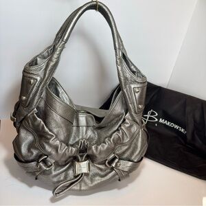 B. Makowsky Shoulder Bag Gun Metal Metallic Silver w/Dust Bag